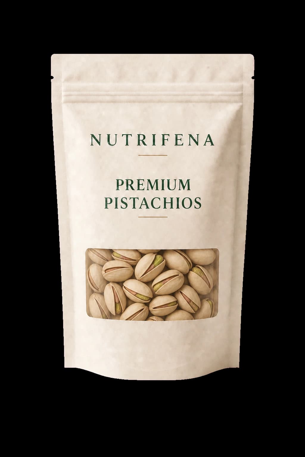 Nutrifena Premium Pistachios resealable pouch with roasted in-shell pistachios
