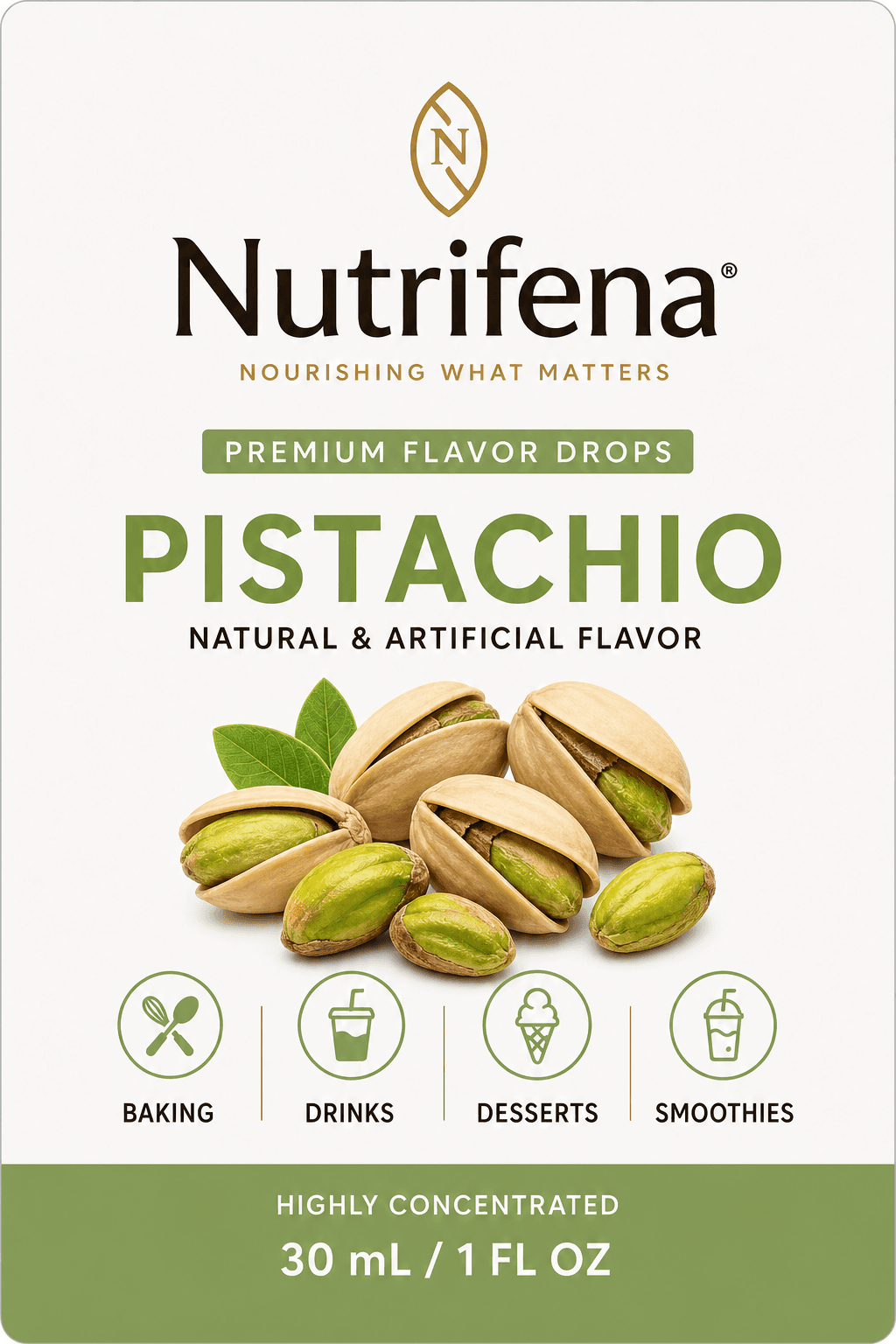 Nutrifena Pistachio Flavor Drops 30 mL — front label