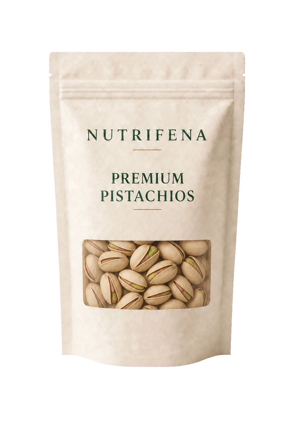 Nutrifena Premium Pistachios resealable pouch with roasted in-shell pistachios